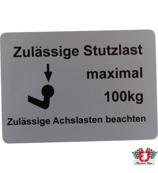 Naklejka, "Zulässige Stützlast maximal 100 kg" 1101501700 Naklejka, "Zulässige Stützlast maximal 100 kg" 1101501700