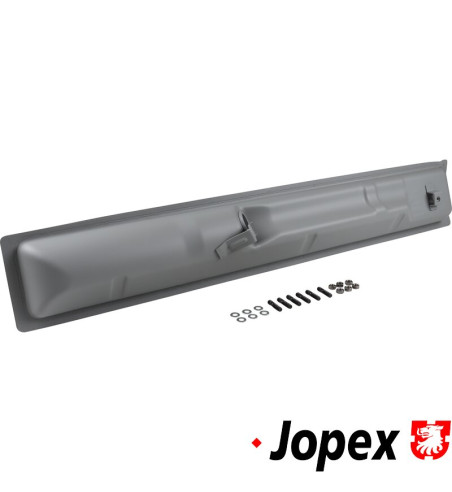 Exhaust rear without tail pipe. Tail pipe in right side. Made of steel with grey paint