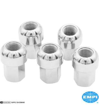 Wheel lug nut set, Porsche style, aluminium, chrome finish, M14x1.5, long