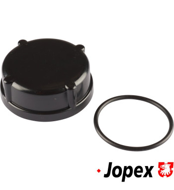 Oil filler cap. Made of black plastic. Fits JP no. 8113600600