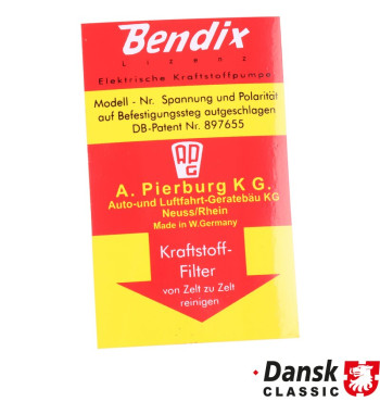 Sticker, Bendix on fuel pump
