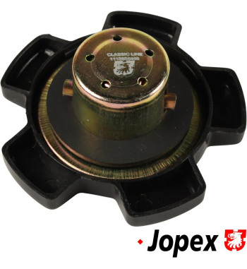Fuel tank cap, lockable, with keys. Made of metal with black paint