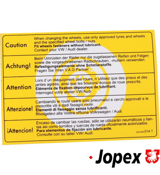 Sticker, Caution wheel change Sticker, Caution wheel change