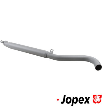 Tail pipe with damper, length 850 mm. Outlet in left side of the vehicle. Made of steel with grey paint