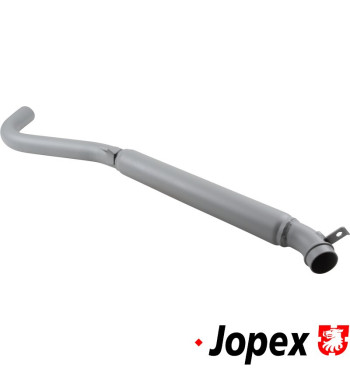 Tail pipe with damper, length 850 mm. Outlet in left side of the vehicle. Made of steel with grey paint