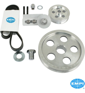 Pulley set for crankshaft and alternator, Serpentine, with laser engraved numbers, aluminium, polished