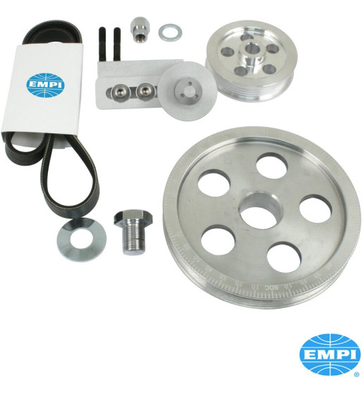 Pulley set for crankshaft and alternator, Serpentine, with laser engraved numbers, aluminium, polished