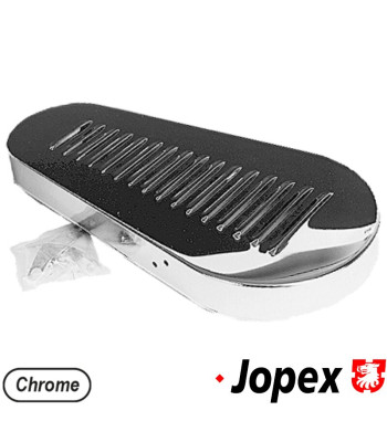 Chrome pulley guard, which protects against accidental contact with the fan belt and pulley, louvered, with mounting hardware