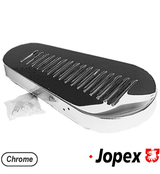 Chrome pulley guard, which protects against accidental contact with the fan belt and pulley, louvered, with mounting hardware Chrome pulley guard, which protects against accidental contact with the fan belt and pulley, louvered, with mounting hardware