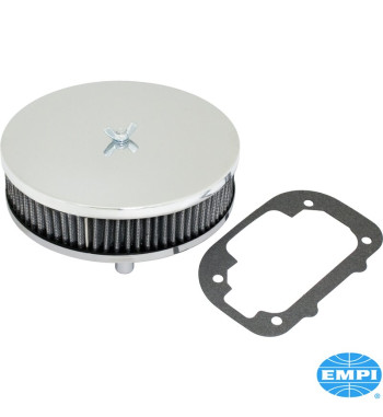 Air filter, low profile, chrome, 1 3/4 high. For EMPI 38EGAS, Weber DGV, Weber DGAV and
 Weber DGEV carburetors