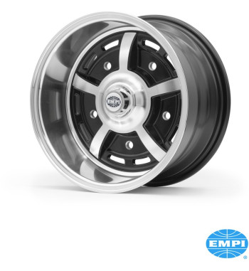 Alu wheel, Sprintstar, gloss black with polished lip and 5 spokes, 8x15, 5x205, 3 3/4 back spacing