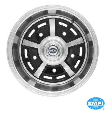 Alu wheel, Sprintstar, gloss black with polished lip and 5 spokes, 8x15, 5x205, 3 3/4 back spacing