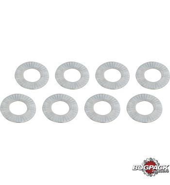 Valve spring shim set, dual, hardened, 0.76 mm, 8 pieces, Bugpack. For setting proper spring installed height