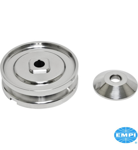 Pulley set for alternator, 12 V, Billet Style, polished aluminium. Including washer and woodruff key