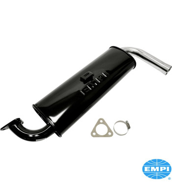 Exhaust rear, Sport, Single Quiet, with one tail pipe. Made of steel with black paint, tail pipe chromed