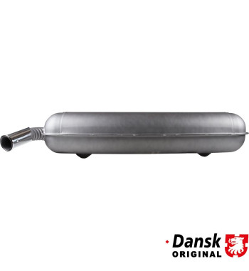 Exhaust rear, with one Ø57 mm wrinkled tail pipe and flat chrome roll tip. Made of steel with heat resistant grey paint
