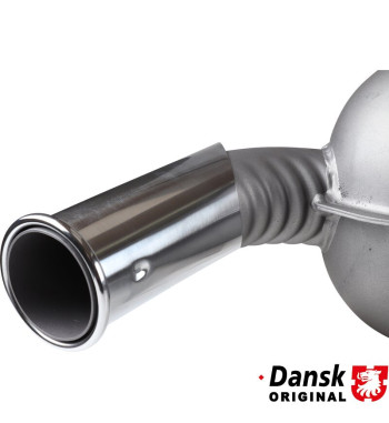 Exhaust rear, with one Ø57 mm wrinkled tail pipe and flat chrome roll tip. Made of steel with heat resistant grey paint