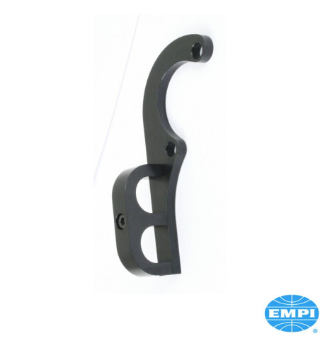 Full flow oil line bracket, Billet Style, black. Bolts on at exhaust flange and helps protect oil lines from engine and exhaust