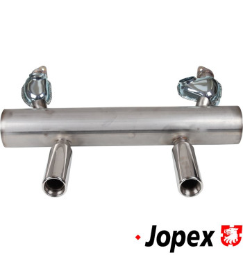 Exhaust rear, Performance, 42 mm tubing, with heat bells, with two tail pipes. Made of stainless steel