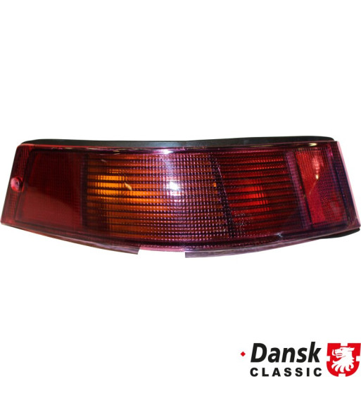 Tail light with red glass and rubber seal, EU model, left, with E-mark. Modifications needed for converting to US model