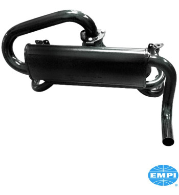 Exhaust system, Baja, Single Quiet, 1 1/2 tubing, with one tail pipe. Eliminates heater boxes. Made of steel with black paint