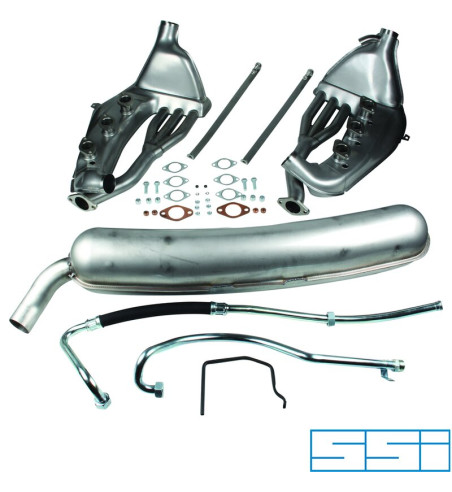 Exhaust conversion set, free-flow, with one Ø60 mm tail pipe. Made of stainless steel. Including heat exchangers and oil pipes