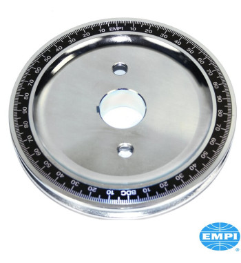 Standard size degree crankshaft pulley with timing marks, Billet Style, bright white numbers on black background
