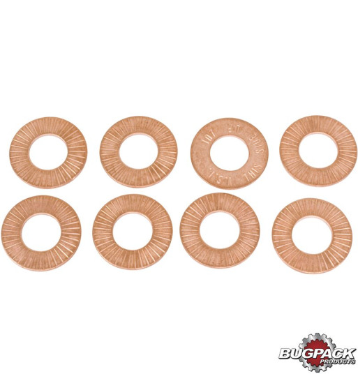 Valve spring shim set, dual, hardened, 1.5 mm, 8 pieces, Bugpack. For setting proper spring installed height
