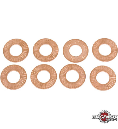 Valve spring shim set, dual, hardened, 1.5 mm, 8 pieces, Bugpack. For setting proper spring installed height