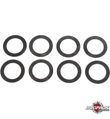 Valve spring shim set, single, hardened, 0.38 mm, 8 pieces, Bugpack. For setting proper spring installed height