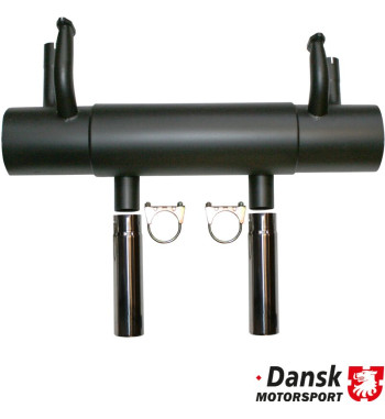 Exhaust rear, Sport, with two polished stainless steel tail pipes in Carrera style. Deep sporty sound