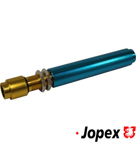 Push rod tube without seals, adjustable, blue/gold. Made of aluminium. Can be installed without removing the cylinder head