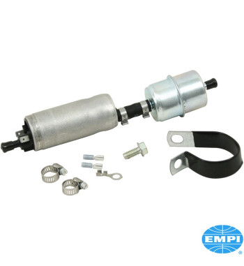 Fuel pump, electric, In-Line with filter, 12 Volt, 114 liter/hour. Requires no pressure regulator