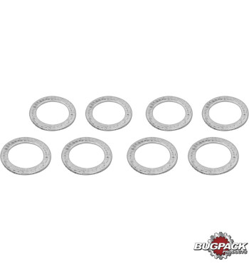 Valve spring shim set, single, hardened, 0.76 mm, 8 pieces, Bugpack. For setting proper spring installed height