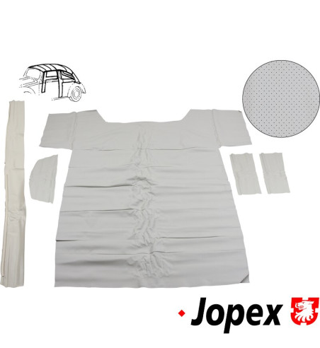 Roof inner liner set, vinyl, white, perforated. Comes complete with door post covers. Not for use on cars with sunroof