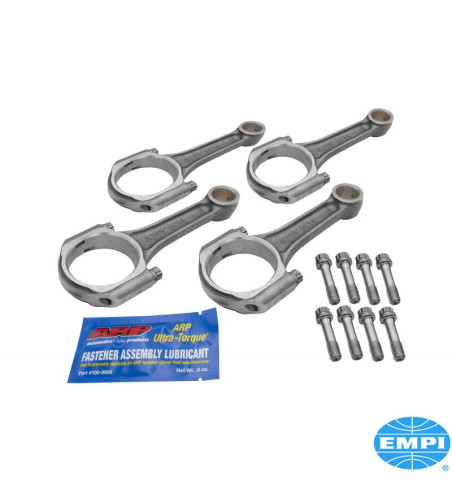 Connecting rod set, I-Beam, length 137 mm, VW Journal 55 mm, 4 pieces, with ARP 3/8 rod bolts. Made of forged chromoly steel