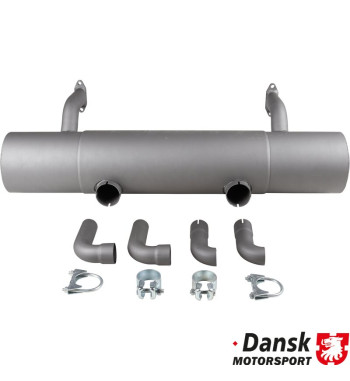 Exhaust rear, Sport, with two tail pipes for bumper. Made of steel with grey heat resistant paint