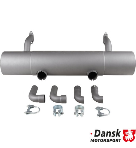 Exhaust rear, Sport, with two tail pipes for bumper. Made of steel with grey heat resistant paint