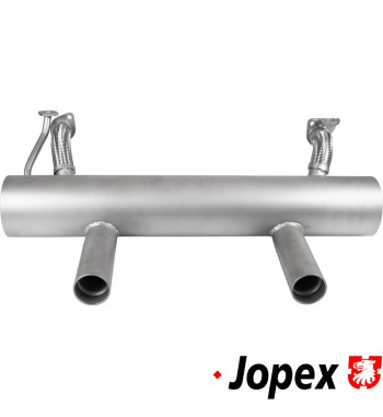 Exhaust rear, Sport, without pre-heating, with two tail pipes. Made of glass bead blasted stainless steel