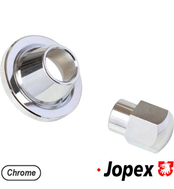 Nut for alternator pulley with cover, chrome. Fits both 6 and 12 Volt. Completes the alternator pulley no. AC903111