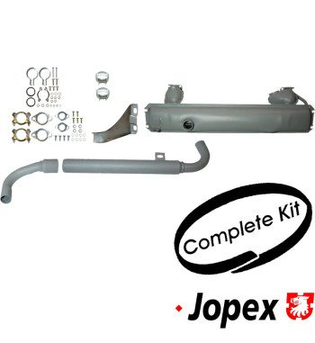 Exhaust set rear, with one tail pipe and mounting kit. Made of steel with grey paint. With TÜV/EEC approval