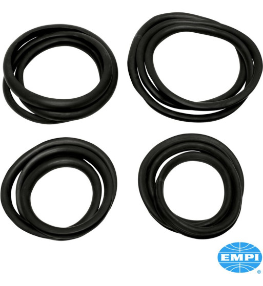 Window seal set without groove for moulding, Cal look, 4 pieces. Including front, rear and quarter window seals Window seal set without groove for moulding, Cal look, 4 pieces. Including front, rear and quarter window seals