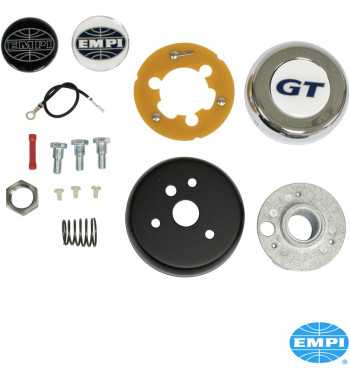 Steering wheel adapter kit. Including chrome horn button with recess for use with or without Empi logos. 3 logos supplied