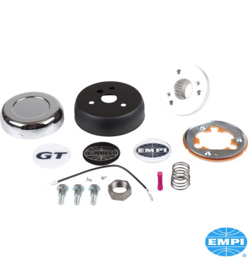 Steering wheel adapter kit. Including chrome horn button with recess for use with or without Empi logos. 3 logos supplied