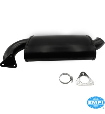 Exhaust rear, Phat Boy, with one tail pipe, Fits Empi No. 00-3100-0 and 00-3102-0. Made of steel with black paint