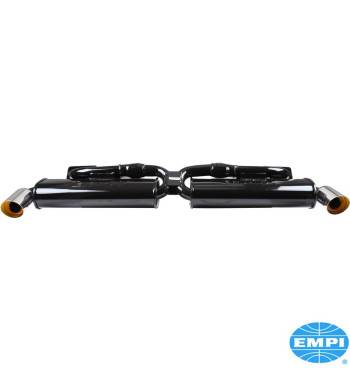 Exhaust system, GT, 1 3/8 tubing, with two tail pipes. Made of steel with black paint, tail pipes chromed