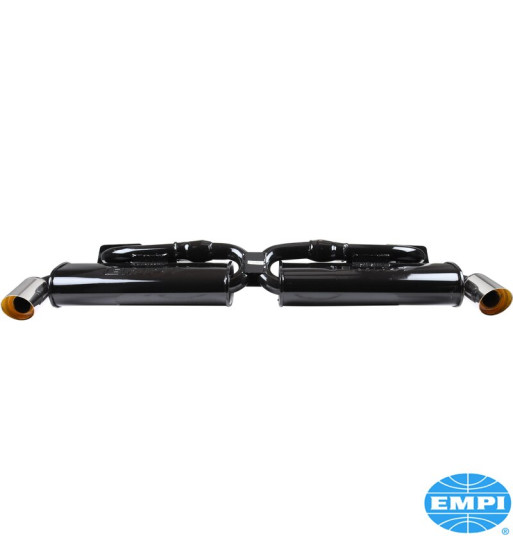 Exhaust system, GT, 1 3/8 tubing, with two tail pipes. Made of steel with black paint, tail pipes chromed Exhaust system, GT, 1 3/8 tubing, with two tail pipes. Made of steel with black paint, tail pipes chromed