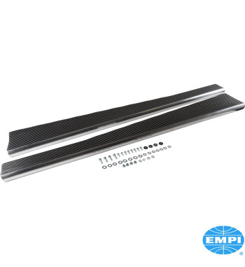Running board set with mounting kit, Billet Look, glossy black with polished ribs and edge, polished, 2 pieces