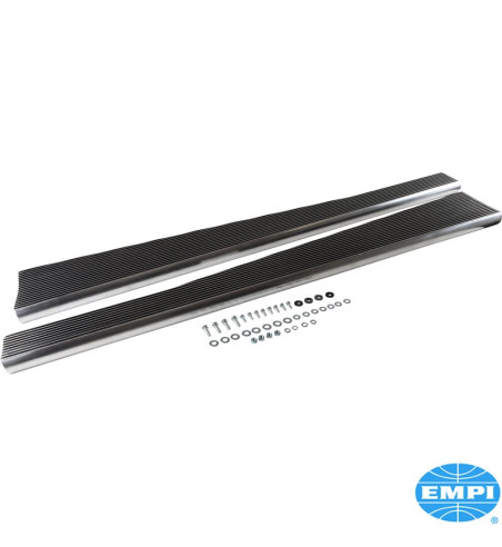 Running board set with mounting kit, Billet Look, glossy black with polished ribs and edge, polished, 2 pieces