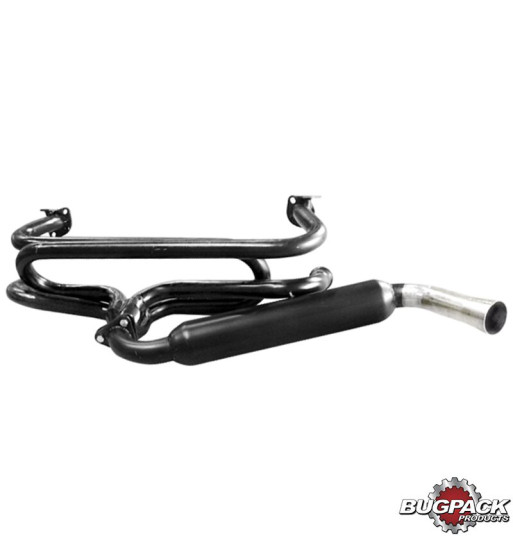 Exhaust system, glass packed, with one tail pipe. Made of steel with black paint, tail pipe chromed
